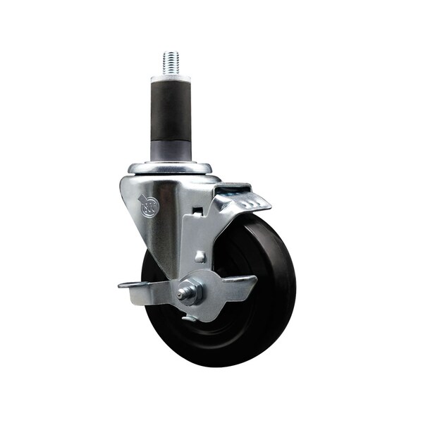 Service Caster 4'' SS Soft Rubber Swivel 1-1/4'' Expanding Stem Caster with Brake SCC-SSEX20S414-SRS-TLB-114 - main